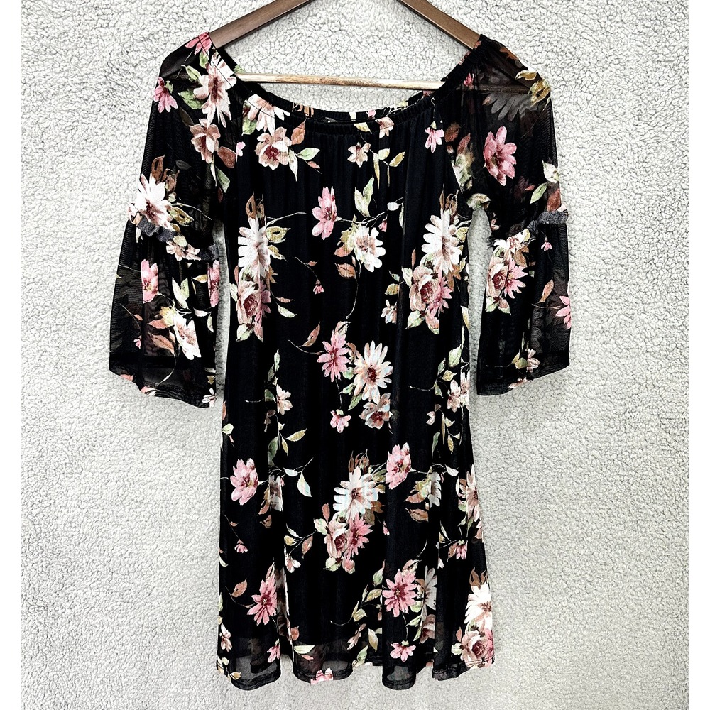 Potter's Pot Floral Mini Dress Womens Small‎ Black Mesh Romantic Fairy Soft Goth